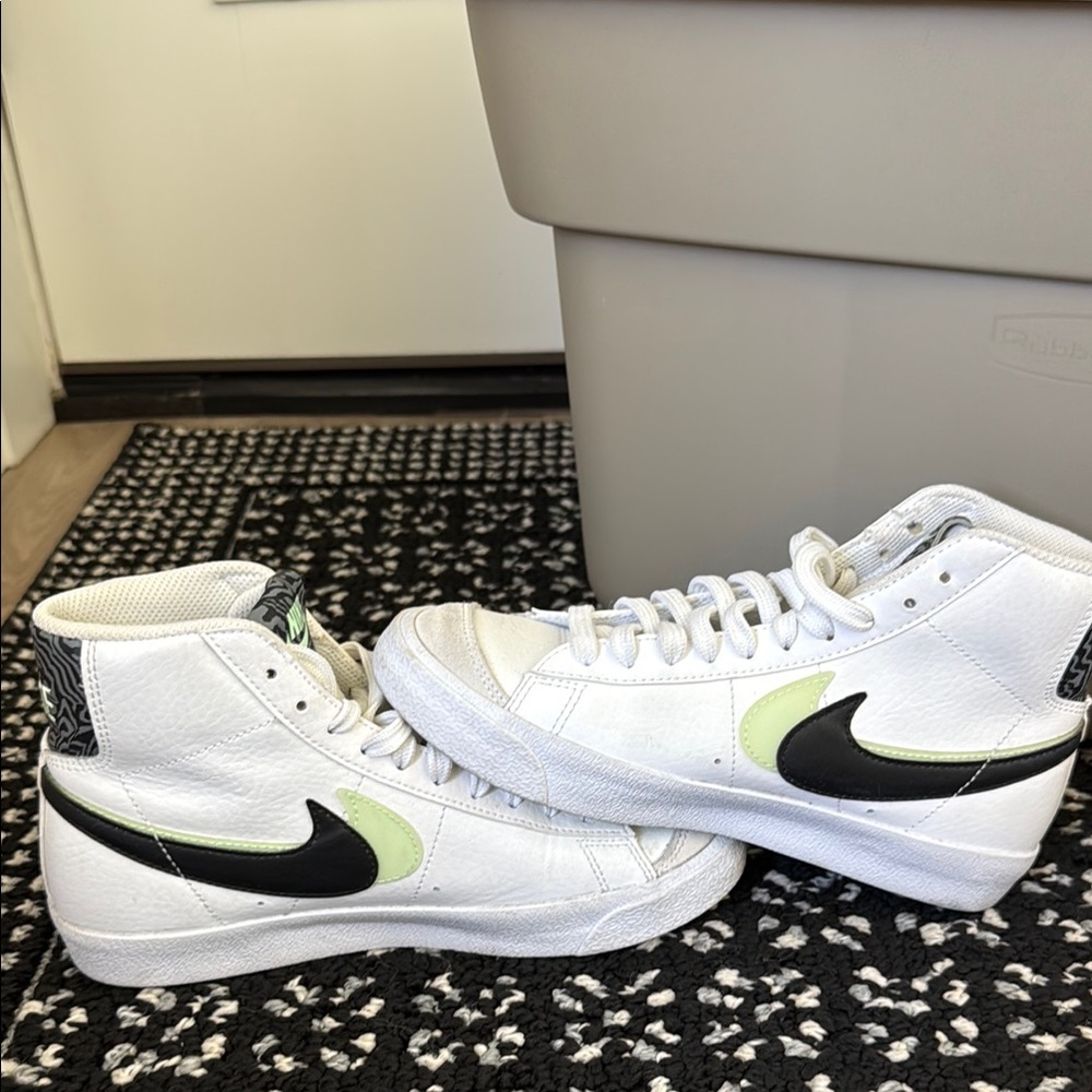 Nike White and Black High-Tops with Green Accents